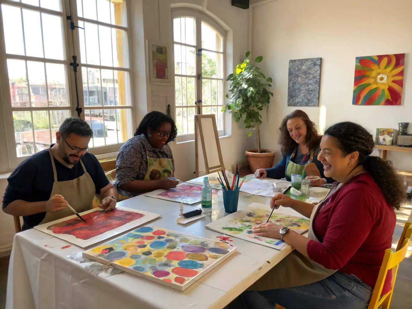 A dynamic image of participants engaged in an art workshop at CGSFPP, highlighting the hands-on learning and creative exploration.